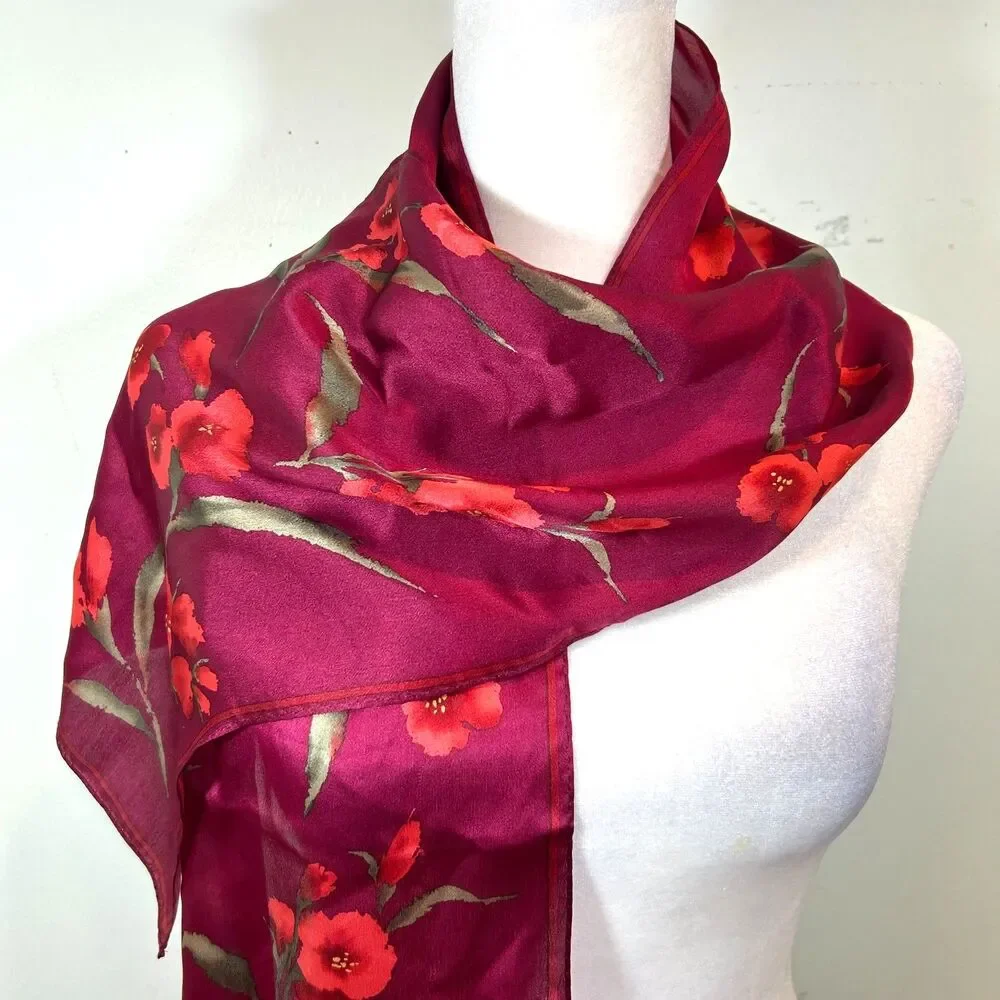 Elaine Gold for Collection XIIX 100% Silk Pink Scarf 53x10.5 Preppy Fairy